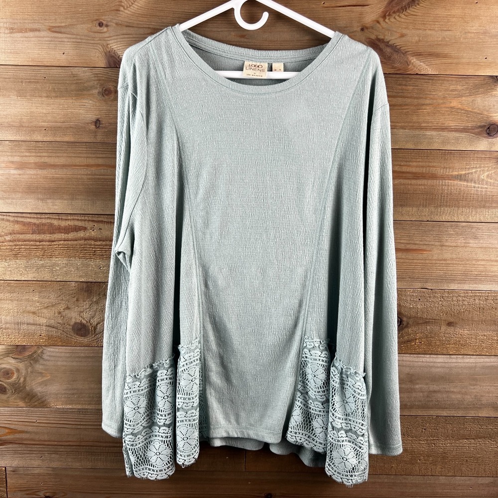 Logo Linens By Lori Goldstein Womens Shirt Long Sleeve Crochet Lace Textrued XL